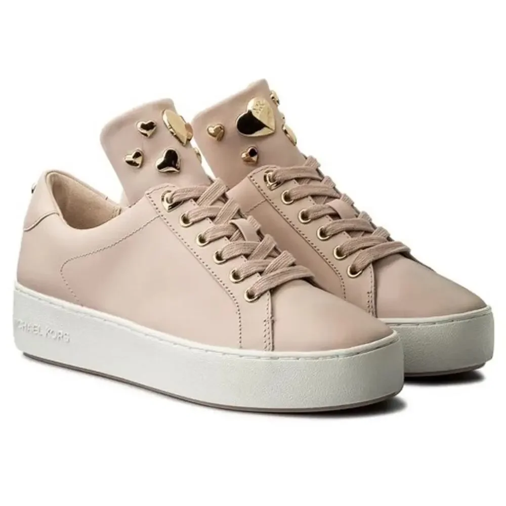 MICHAEL KORS Mindy Leather Sneakers w Applicated Hearts 9 M Light Pink Lace up